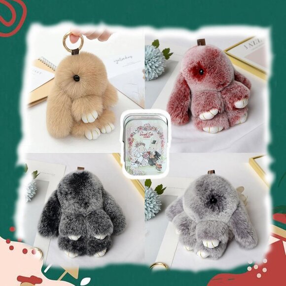 Bunnylulu Keychain with Box, Frost Gray Tin Bunny Cute Plush Keychain - Picture 3 of 7